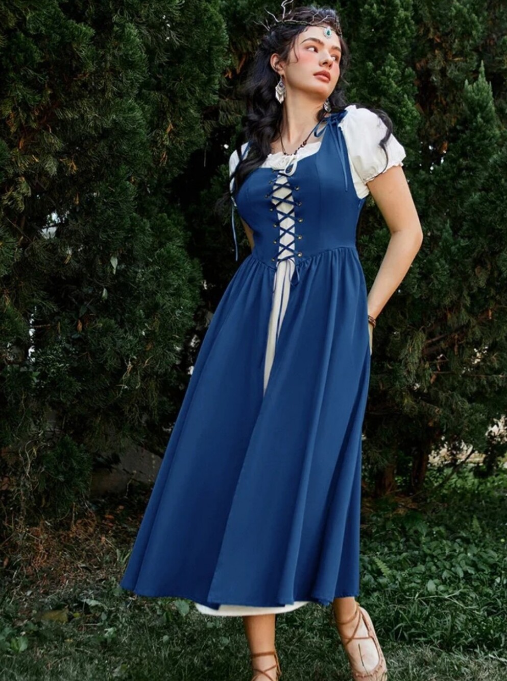 Scarlet & Darkness Renaissance Blue Lace Up Maxi Dress - Small